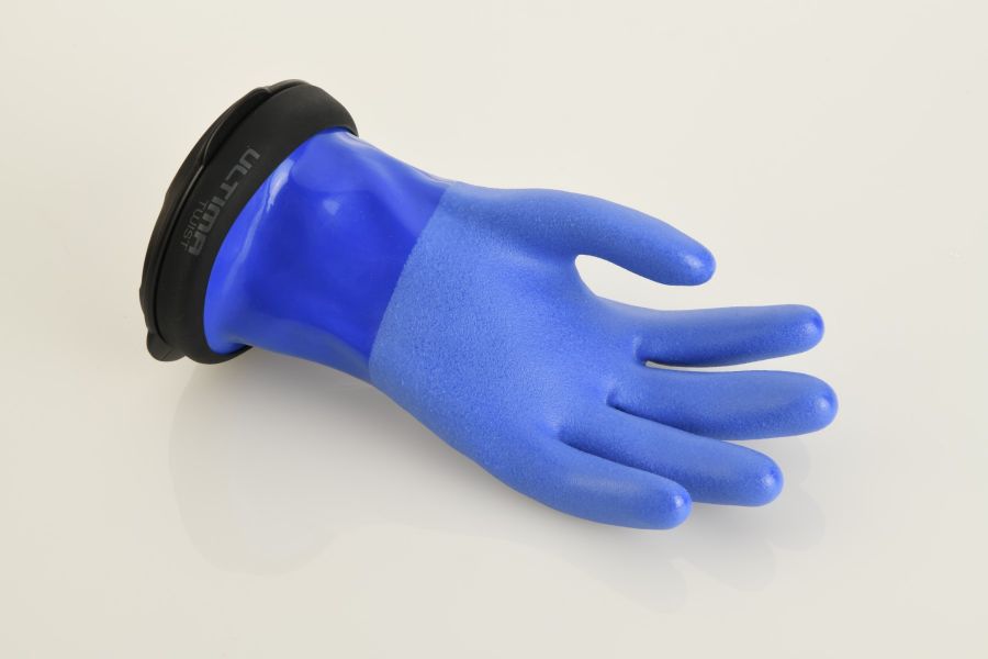 Set ULTIMA  Twist  Glove Rings & PVC Handschuhe Blau mit Innenfutter Montiert